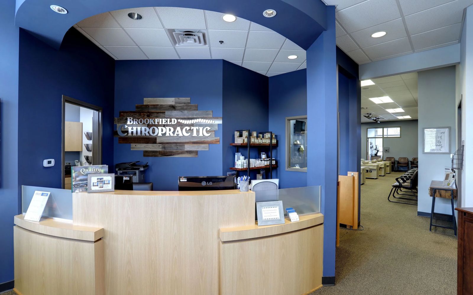 The reception area at Brookfield Chiropractic on West Greenfield Avenue
